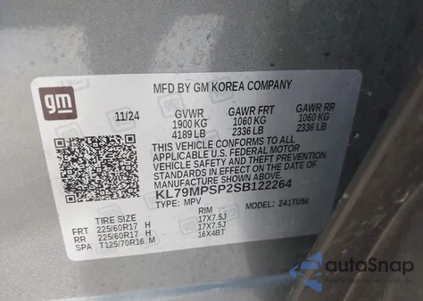 2025 Chevrolet Trailblazer Fwd Lt из США, поврежденный, VIN KL79MPSP2SB122264